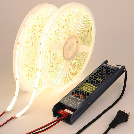BENLUN 24V COB LED Strip Light Outdoor Waterproof 65.6ft (2 Rolls of 32.8ft), 4000K Natural White 11W/M 312LEDs/M CRI 93 LED Tape Light with Power