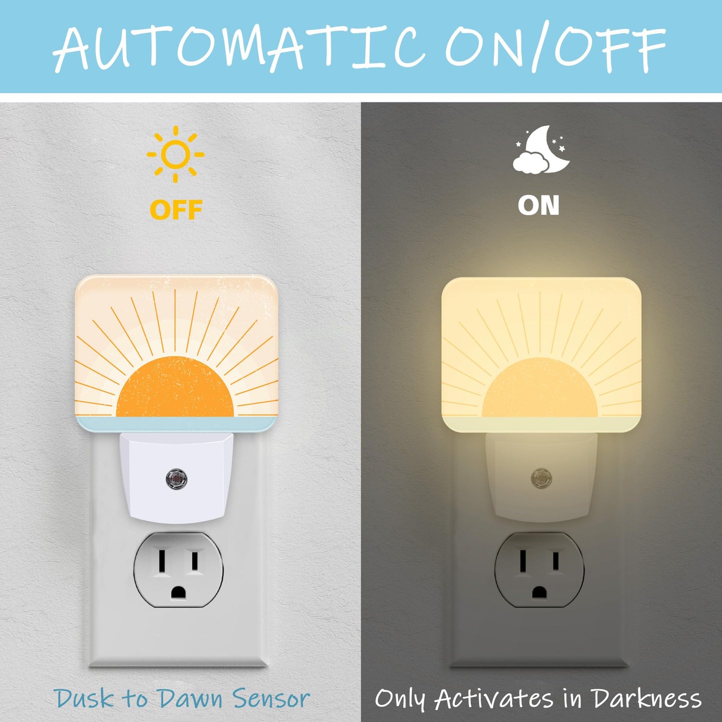 AKKAVNIA Night Light Abstract Sun Rise Plug-in Wall LED Night Lamp with Dusk-to-Dawn Smart Sensor Lamp for Adult Bedroom Living Room Hallway Kitchen