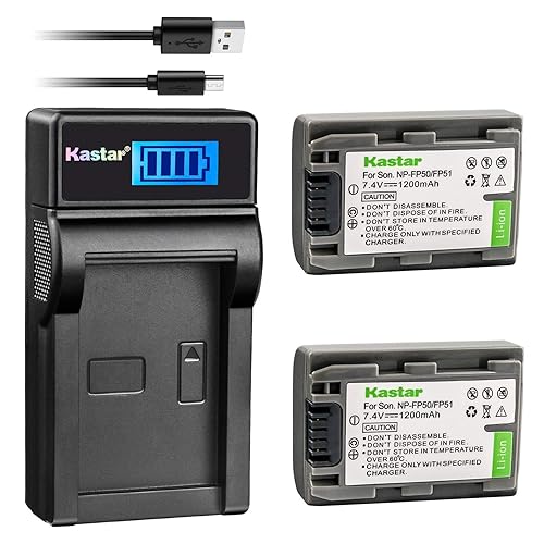 Kastar Battery (X2) & LCD Slim USB Charger Replacement for Sony NP-FP51 NP-FP50 and DCR-30 DVD203 DVD305 DVD92 HC20 HC21 HC26 HC30 HC32 HC36 HC40 HC42