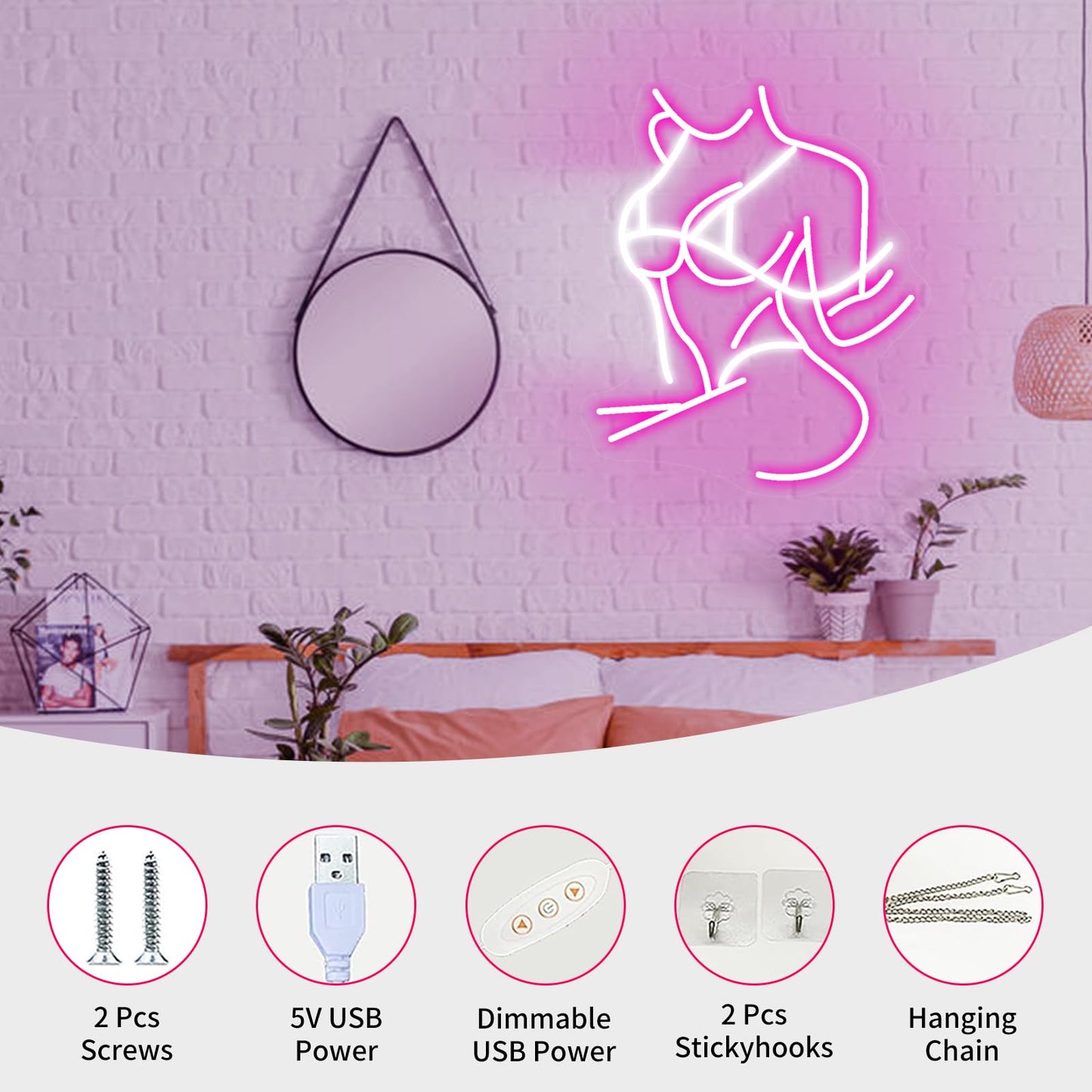Neonawall Lady Pose Pink Neon Sign - Dimmable LED Wall Art 17.3x14.2 Inches - Party Bar Decoration, Home Backdrop Decoration