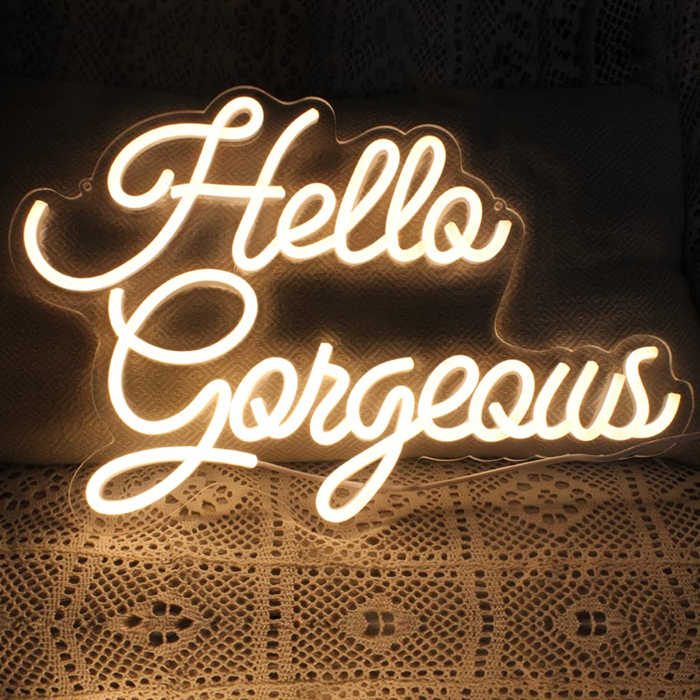 DAKABUKA Hello Gorgeous Neon Signs Hello Beautiful Warm White LED Light for Bedroom Wedding Birthday Backdrop Bacelorette Party Wth Dimmable