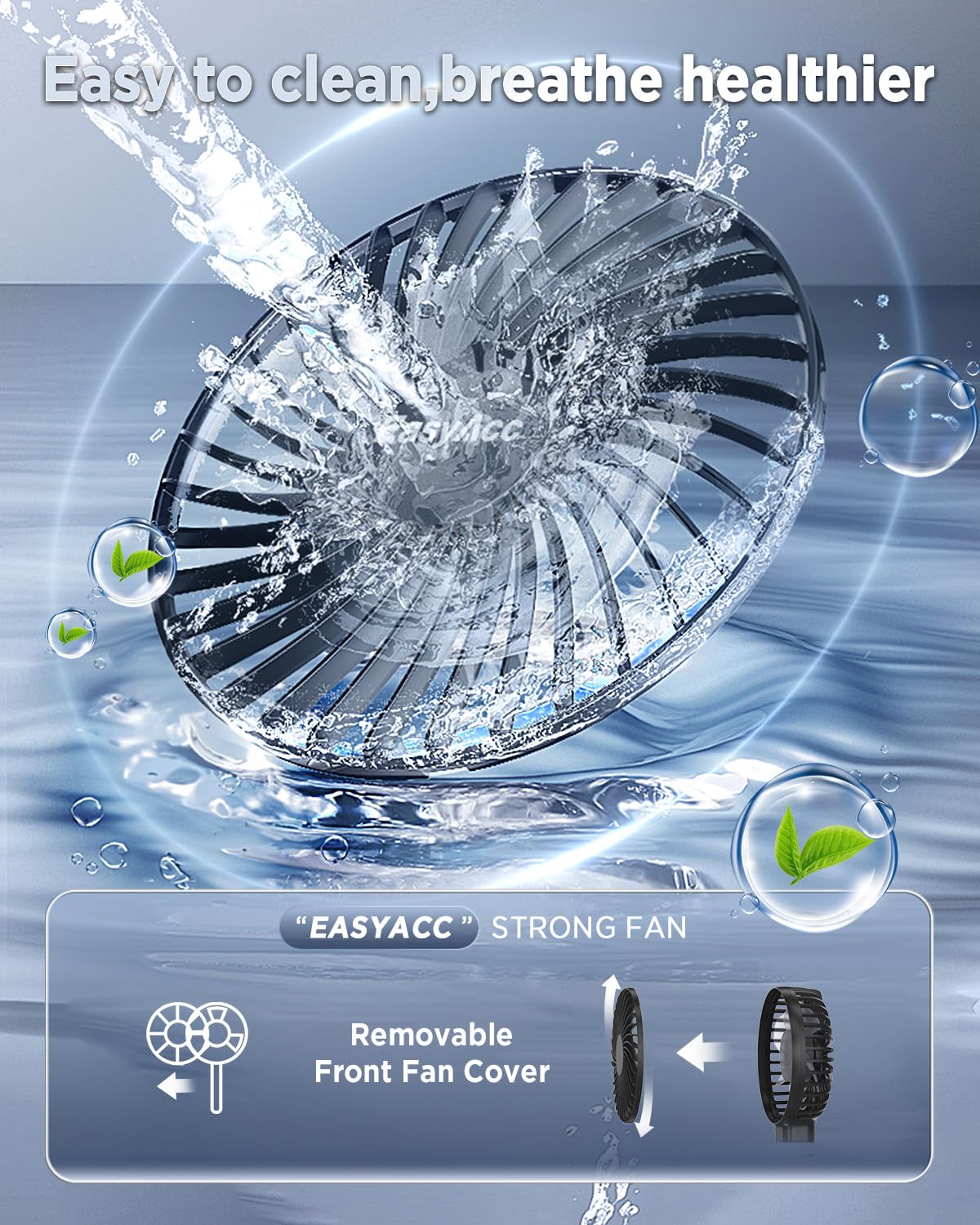 EasyAcc Personal Fans Portable Rechargeable, Washable Guard + Powerful + 180°Foldable + Professional ODM Fan + Durable, 4 Speeds Portable Cooling Fan