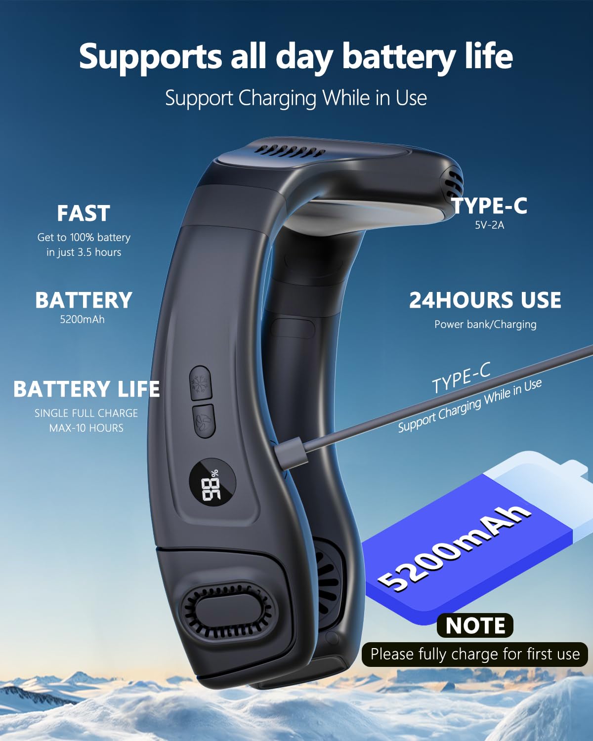 MGUP Neck Fan 5200mAh Portable Neck Air Conditioner with Cooling Plate
