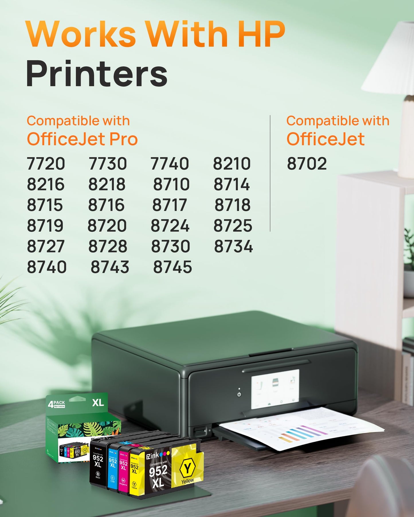 E-Z Ink 952XL Ink Cartridges Combo Pack 4 Pack Compatible for HP 952 XL 952XL Ink Cartridge Latest Upgrade to Use with HP Officejet Pro 8710 7740 8720