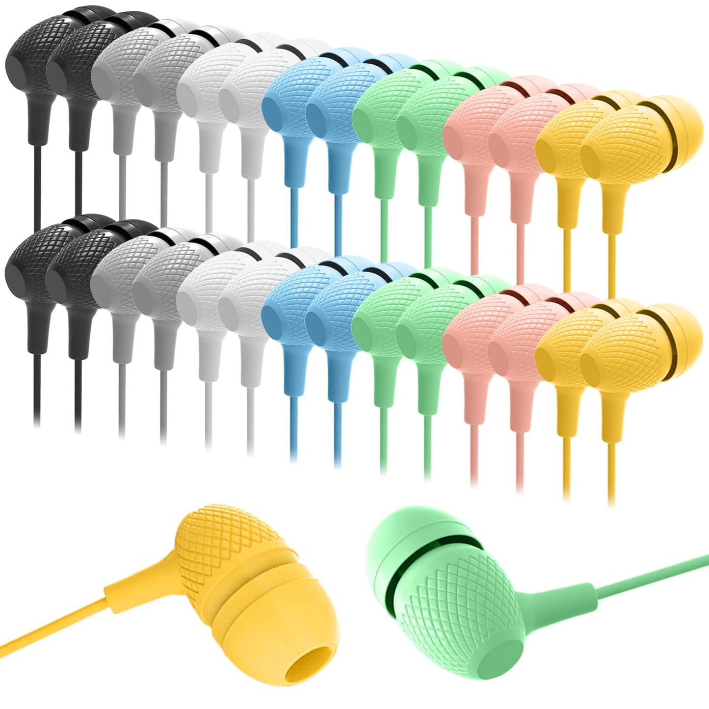 Wensdo Kids Earbuds Bulk 200 Pack Macaron Colors Mixed, Durable Earphones in-Ear Headphones Perfect for Schools Classroom Students Teens Children Gift