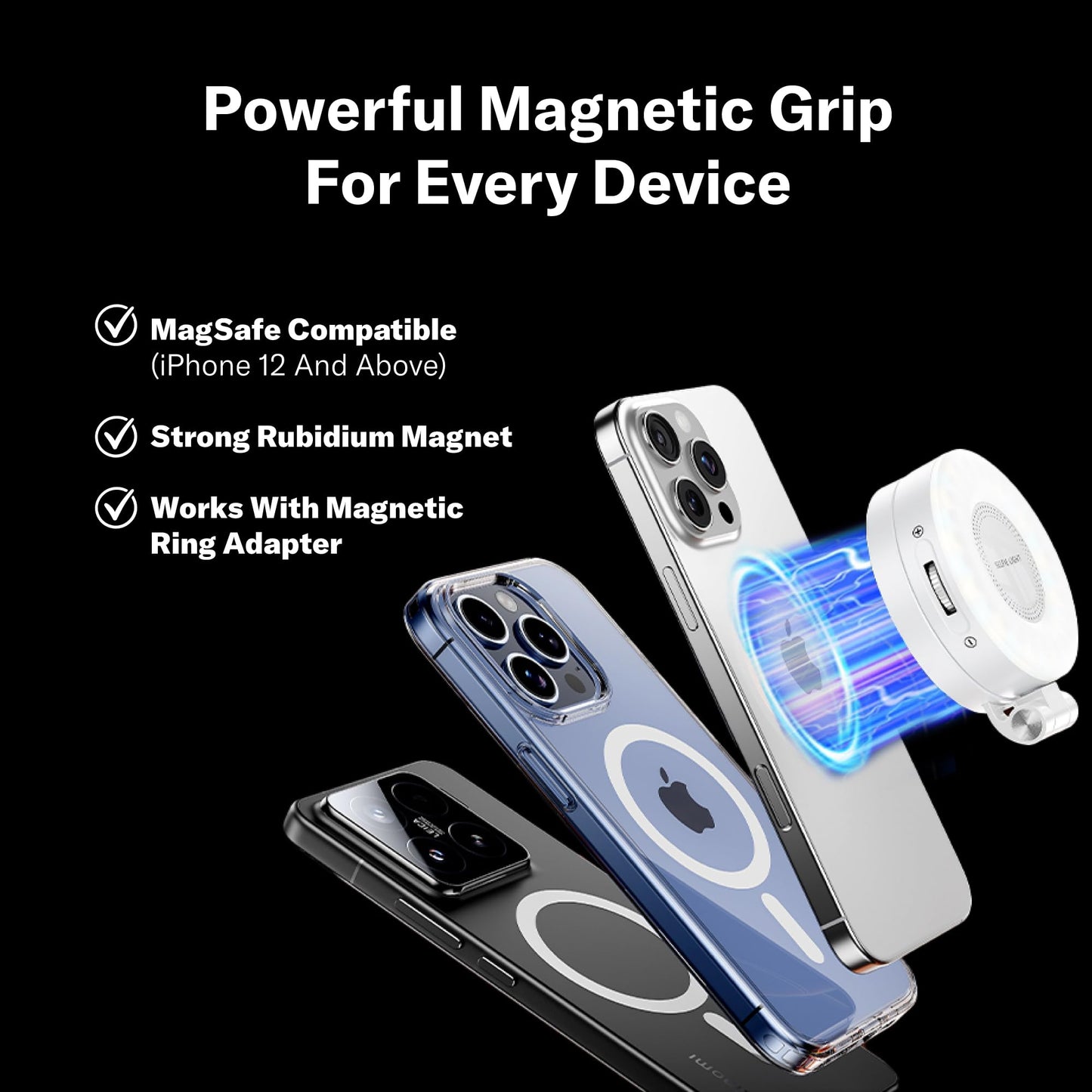 Tomum Magnetic Phone Selfie Light - Ring Lights Mirror Cell Phone Attachment Compatible for iPhone MagSafe Android with Magnetic Ring - Portable LED