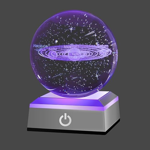 hochance 3D Solar System Crystal Ball Nightlight Multicolor Decolamp for Science Astronomy Space,for Boyfriends Husband Him,Presents for Fathers Kids