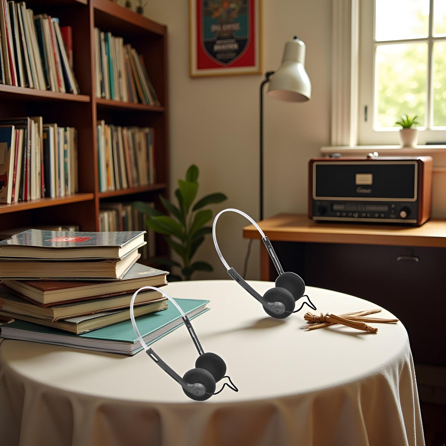 2 Pcs Retro On Ear Headphones, Wired Stereo Headphones, Lightweight Portable Headphone with Adjustable Headband, Cassette Player, Over-Ear (Black)