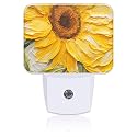 Uiaoiais Sunflower Oil Painting Night Light Plug into Wall, Sunflower Night Light with Dusk to Dawn Sensor for Kid Girls Boys Women Men Bedroom