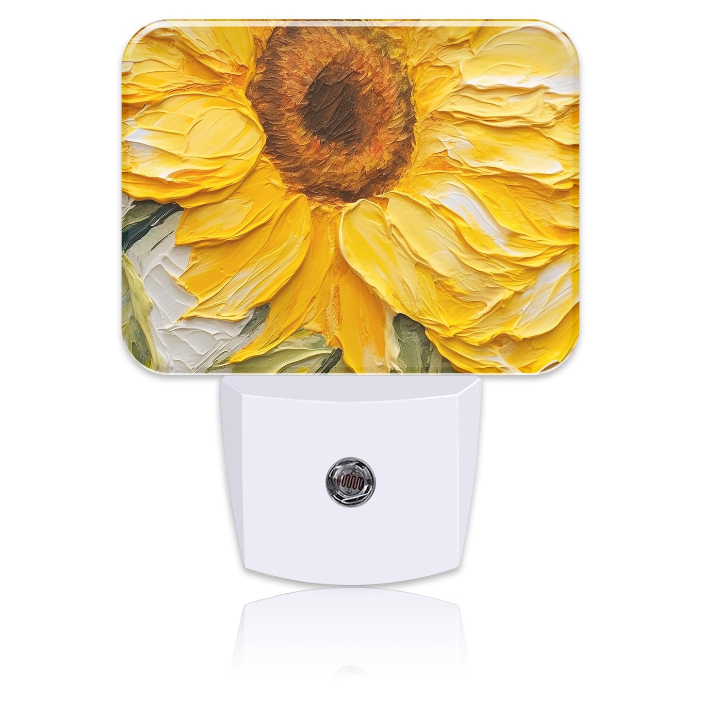 Uiaoiais Sunflower Oil Painting Night Light Plug into Wall, Sunflower Night Light with Dusk to Dawn Sensor for Kid Girls Boys Women Men Bedroom