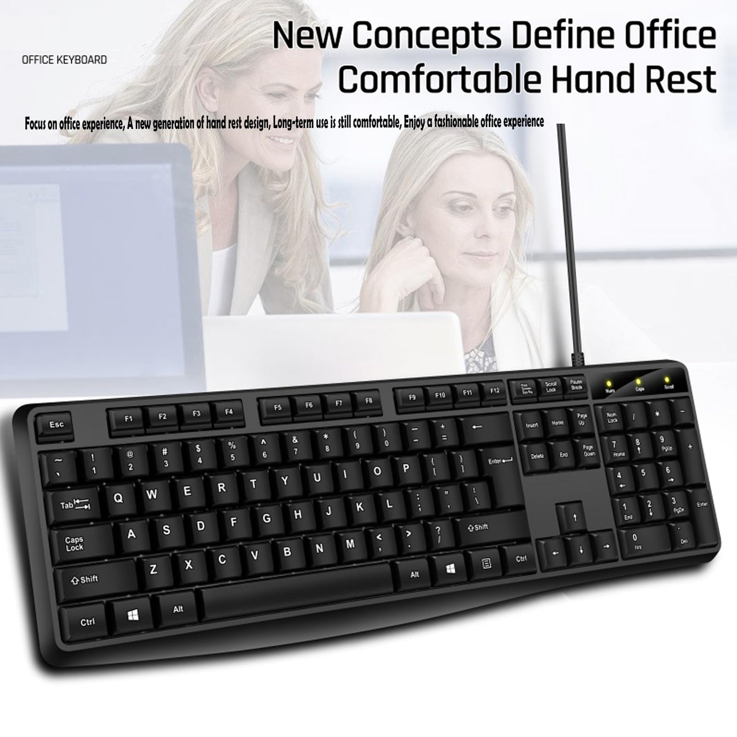 Wired Computer Keyboard, Plug Play USB, Large Number Pad, LED Indicators?Ergonomic, Foldable Stands,Anti-Wear Letters Full Size Keyboard,for Windows