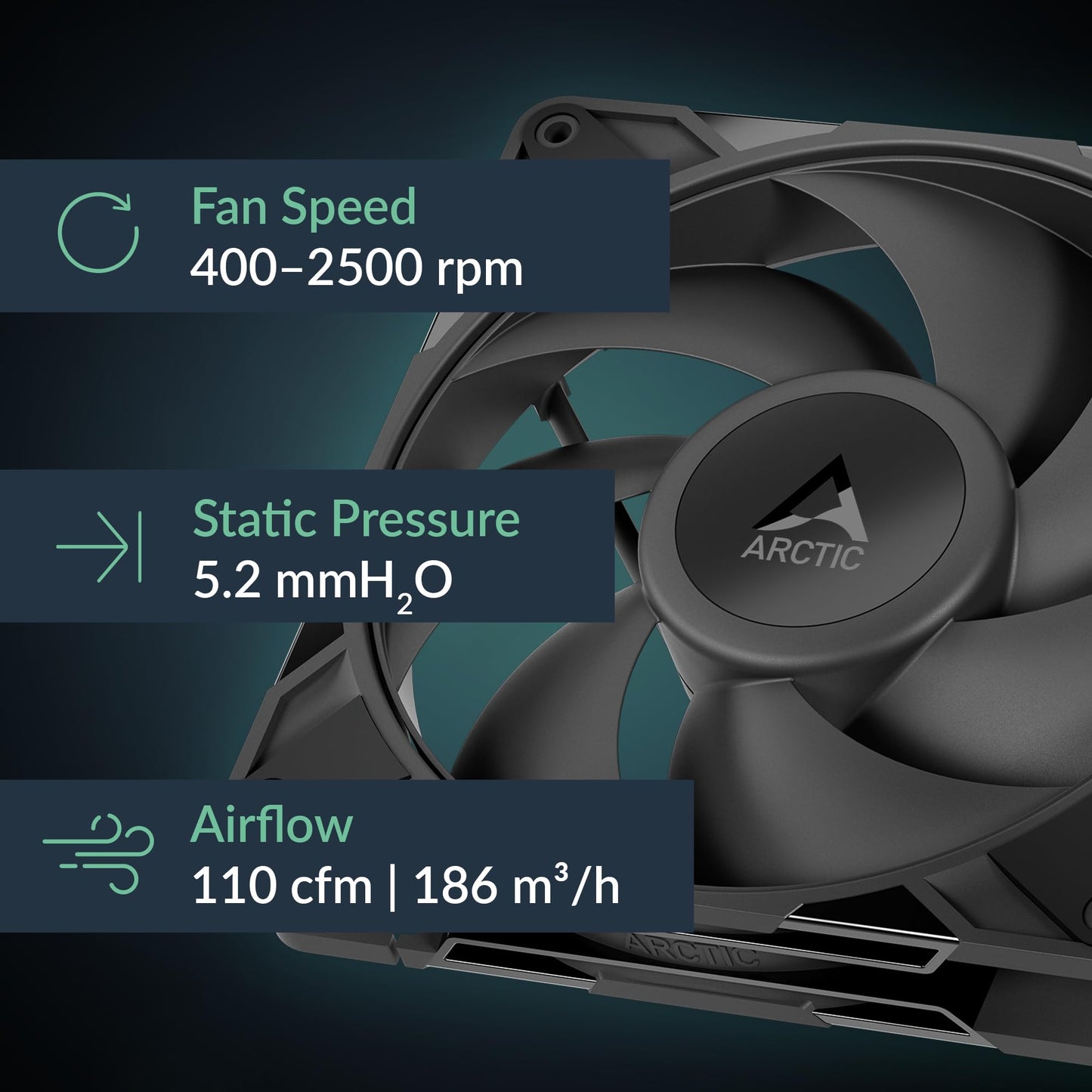 ARCTIC P14 Pro - Powerful Premium Fan, 140 mm PWM Fan, 400-2500 RPM, 0 RPM <5% PWM, Fluid Dynamic Bearing, 4-Pin - Black