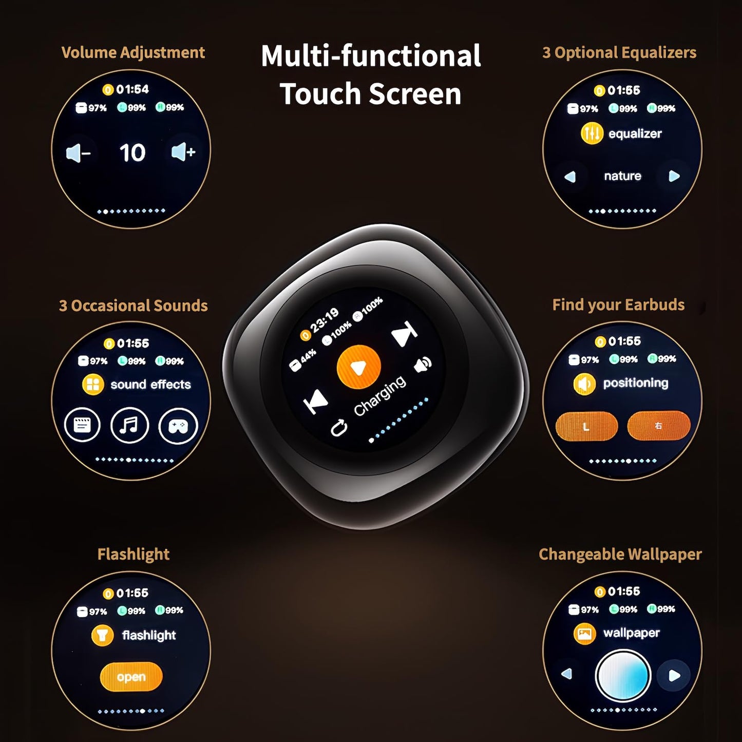 Bluripp Clip-on Open Earbuds, Multi-Functional Touch Screen Display, 13mm Speakers with Dynamic Sound, 4Hr Single Play and 20Hr with Case, TF Card…
