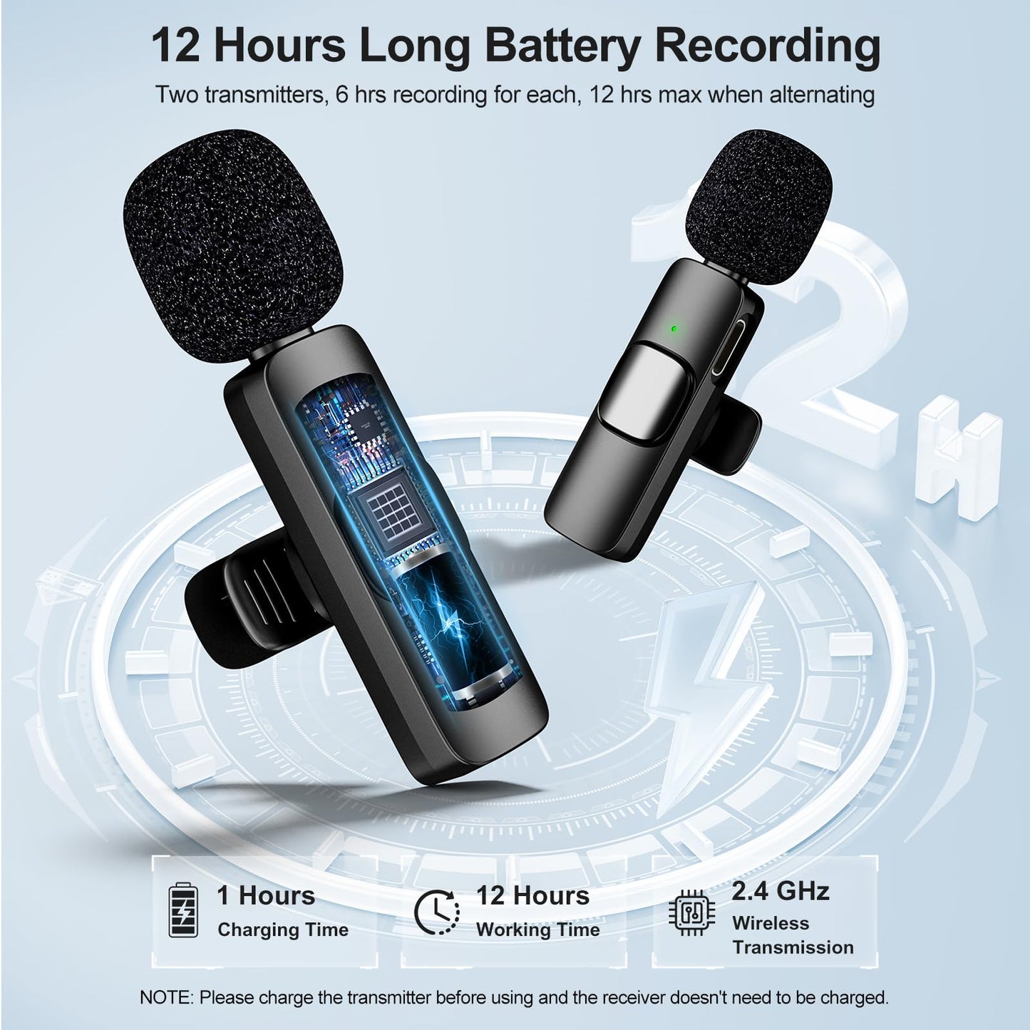 PoP voice USB C Mini Wireless Lavalier Microphone for iPhone/Android, Lapel Mic with Noise Reduction, Lav Mic for Video Recording, Tiny Microphone