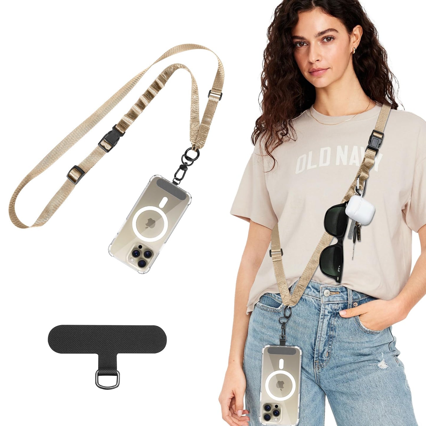 TiMOVO Phone Lanyard Crossbody, Adjustable Anti Theft Strap for Travel, Khaki