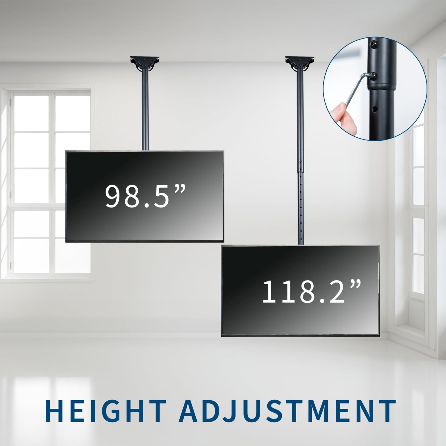 VIVO Ceiling Swivel TV Mount for 37 to 90 inch Screens, Telescoping Height Adjustment with 10ft Extension Pole, Fits Pitched/Vaulted Roof, VESA up