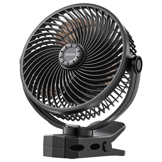 VEVOR Portable Clip Fan, 5000mah*2, 22h Max Runtime Rechargeable Clip On Fan, USB Port with 3 Speeds & Circulation Mode, Strong Airflow, for Desk