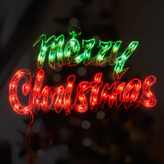 16Inch Merry Christmas Decoration Lights, Christmas Window Silhouette Lights, Double Side Sign Lamp Decoration for Holiday Indoor Wall Door Glass