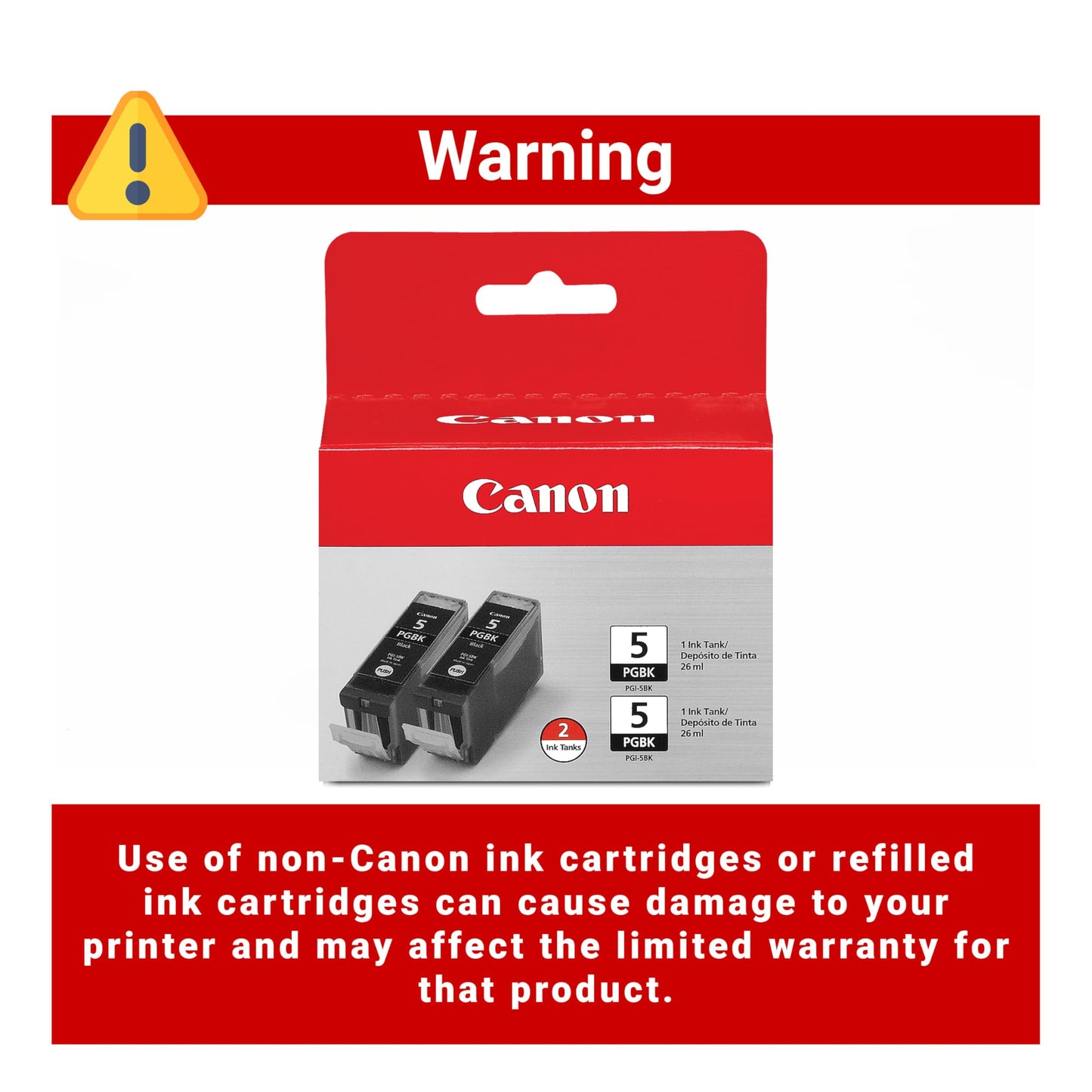 Canon PGI-5 Genuine Black Twin Pack, Compatible with iP4300, iP3500, iP3300, MP970, MP960, MP950, MP800R, MP830, MP810, MP800, MP500, MX850, MX700