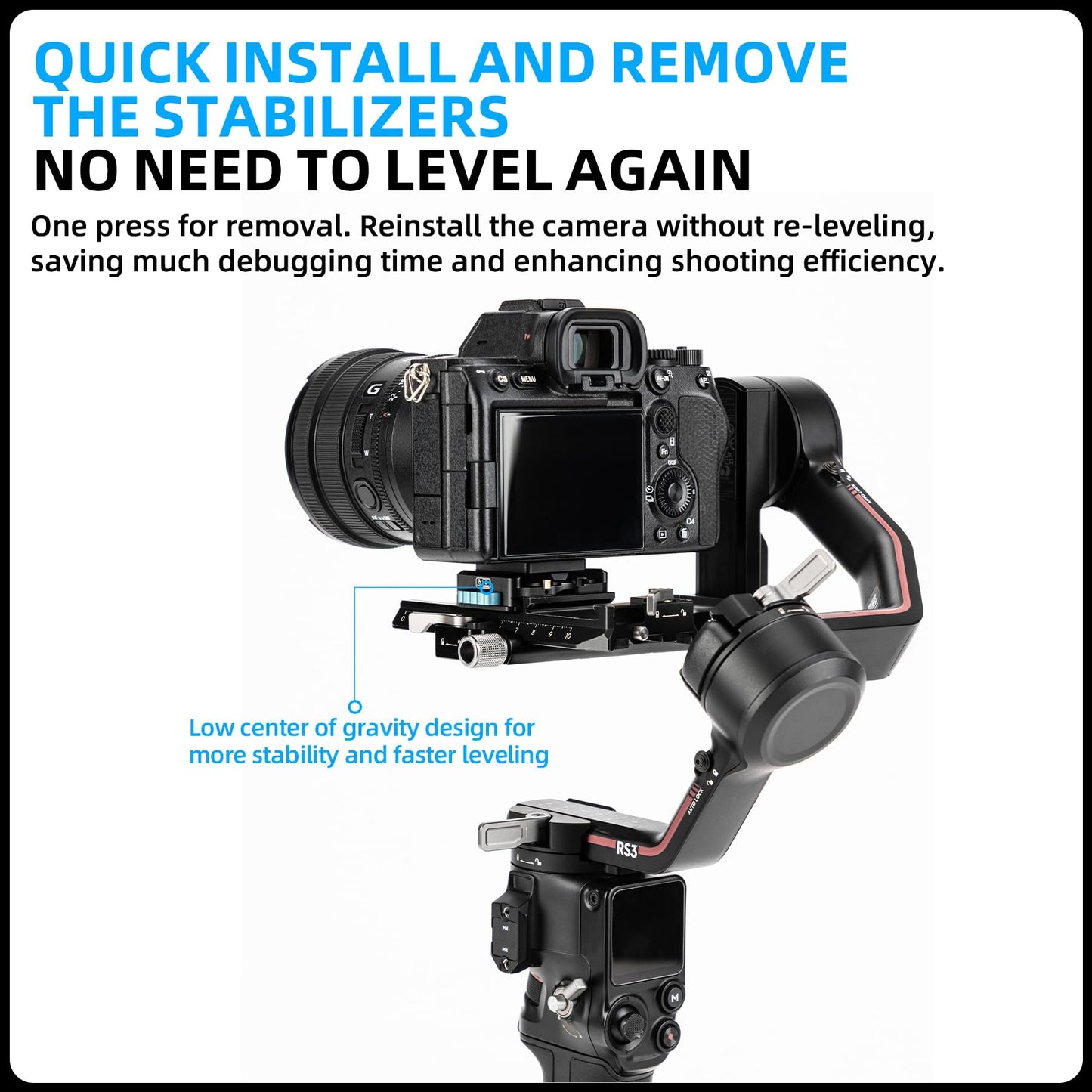 Fotopro RZ-3 Quick Release Camera Mount, Quick Setup Kit with 1/4 Screw, Adapter for DSLR/Mirrorless Camera Tripod Stabilizer Handheld Gimbal Monopod
