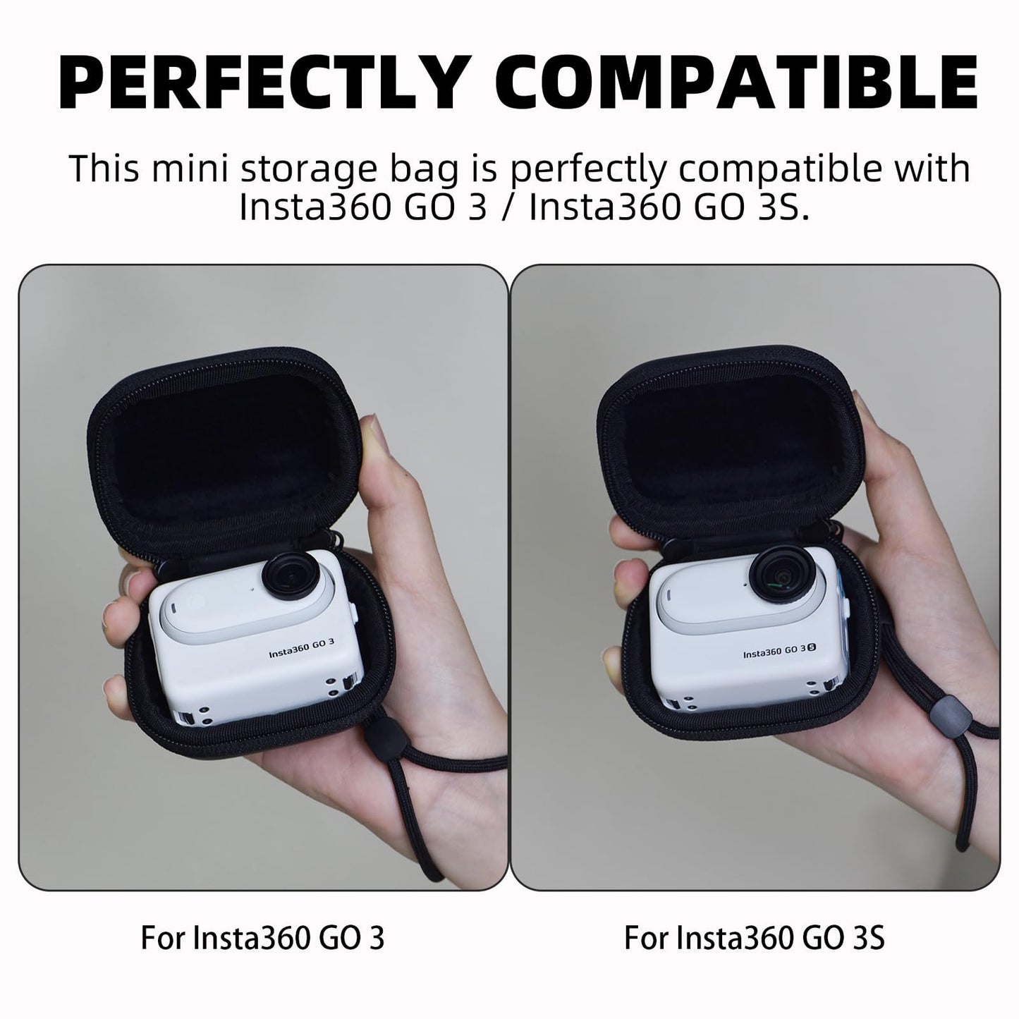 Flymile Small Carrying Case for Insta360 GO 3/GO 3S, PU Hard Shell Lens Cover Protection Storage Bag,Mini Travel Portable Bag with Carabiner&Wrist