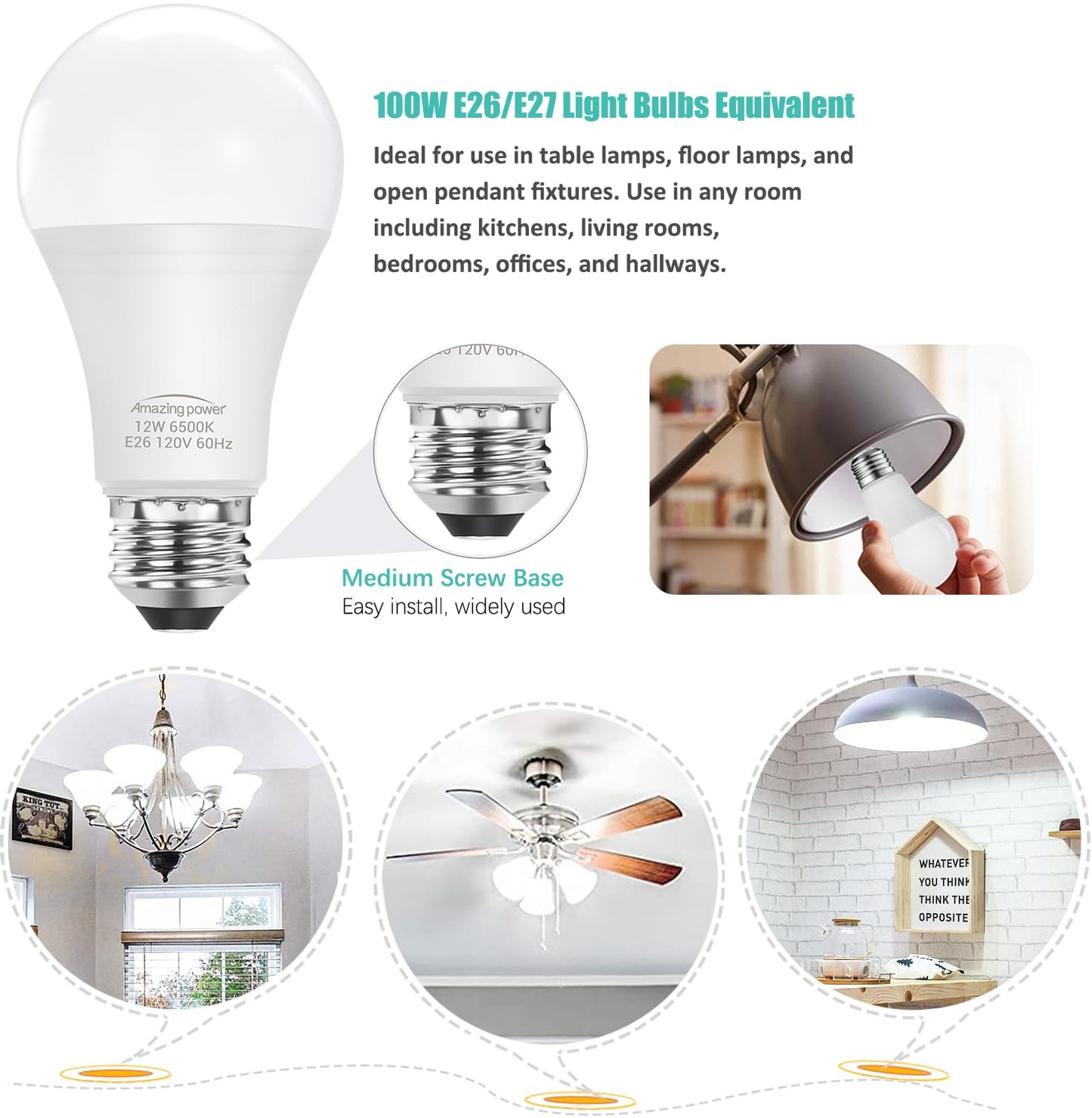 Amazing power 100W Equivalent E26 LED Bulbs, Daylight White 6500K