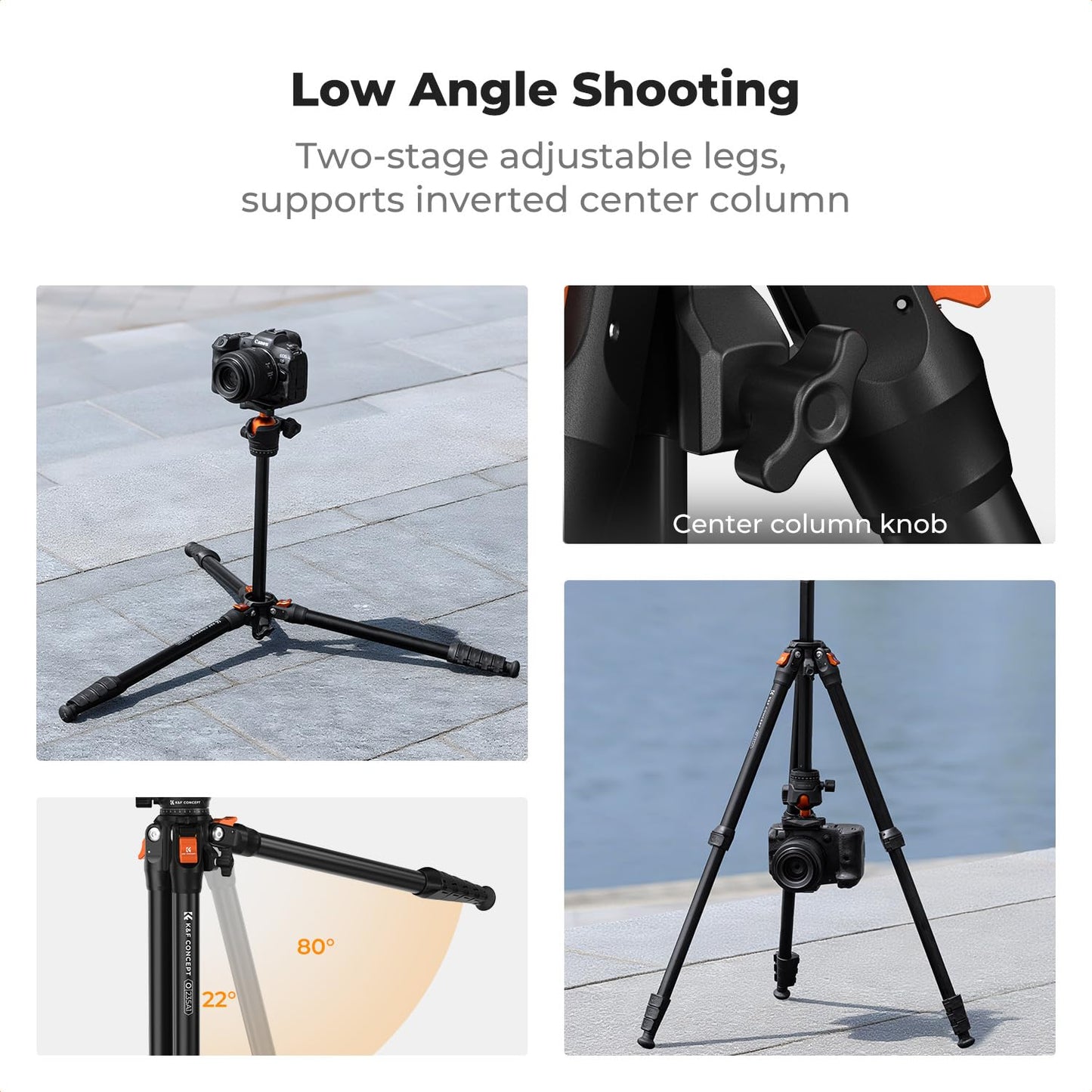 K&F CONCEPT 63" Aluminum Travel Tripod for Camera w Phone Holder, Non-Reversible Lightweight Compact Tripod Weighs 2.6lb, Max Load 22lb for Camera