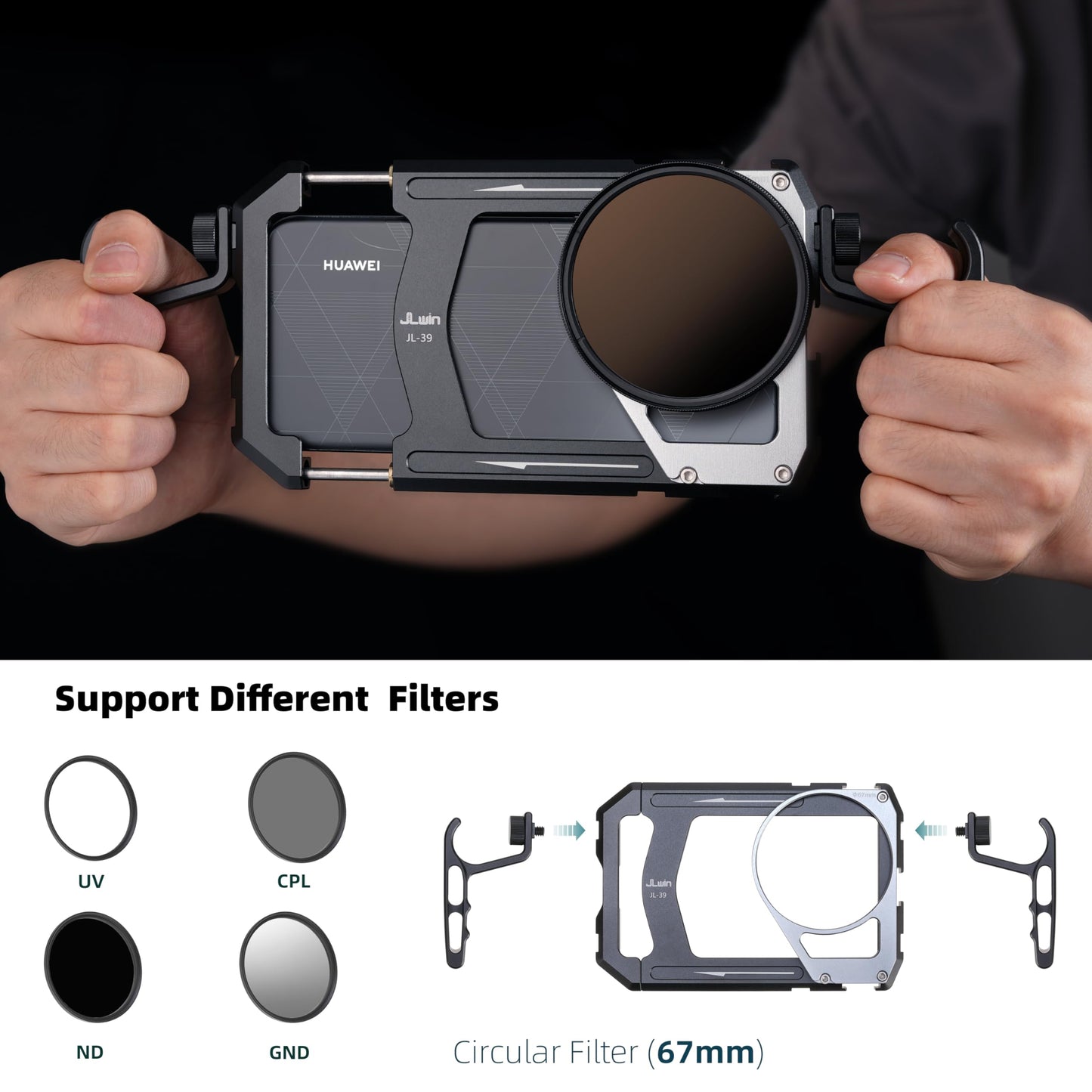 Universal Aluminum Phone Cage Video Rig Kit Stabilizer with Handles + 67mm Thread Filter Adapter Rig for iPhone 17 16 15 14 Pro Max Samsung Cell Phone