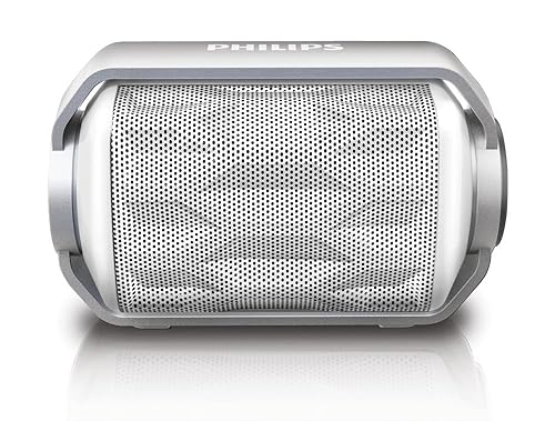 Philips BT2200W/27 Bluetooth Wireless Portable Speaker with Built-in Microphone and Rechargeable Battery (White)