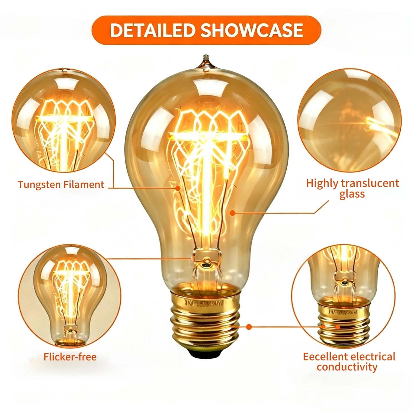 IWOPAN Incandescent Light Bulbs 60 Watt, Warm Edison Light Bulbs, Dimmable A19 Antique Vintage Old Fashioned E26 60+ Incandescent Light Bulbs (6Pack)