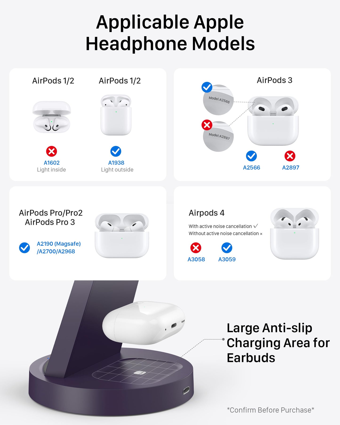 Anlmz 3 in 1 Charging Station for iPhone - Wireless Charger for Apple Products Multiple Devices - Charging Dock Stand for AirPods (for iPhone 17 16e