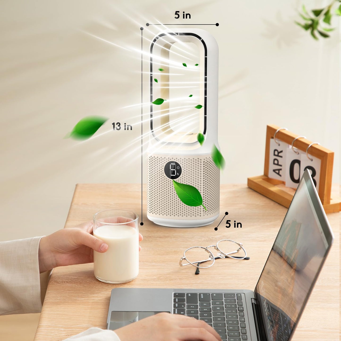 Misby Desk Fans Small Quiet, 13 Inch Bladeless Table Fan, 5 Speeds, 70° Oscillating Fan with Night Light and Timer, Desktop Cooling Fan for Bedroom