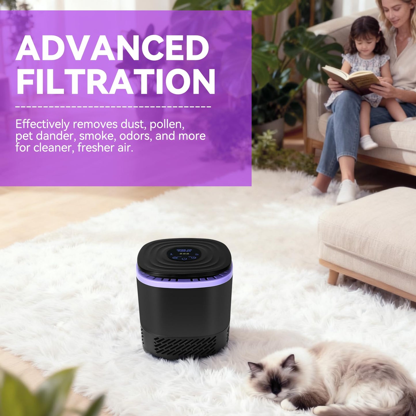 Air Purifier for Home & Bedroom, Removes 99.997% of Smoke, Pollen, Pet Hair & Odors