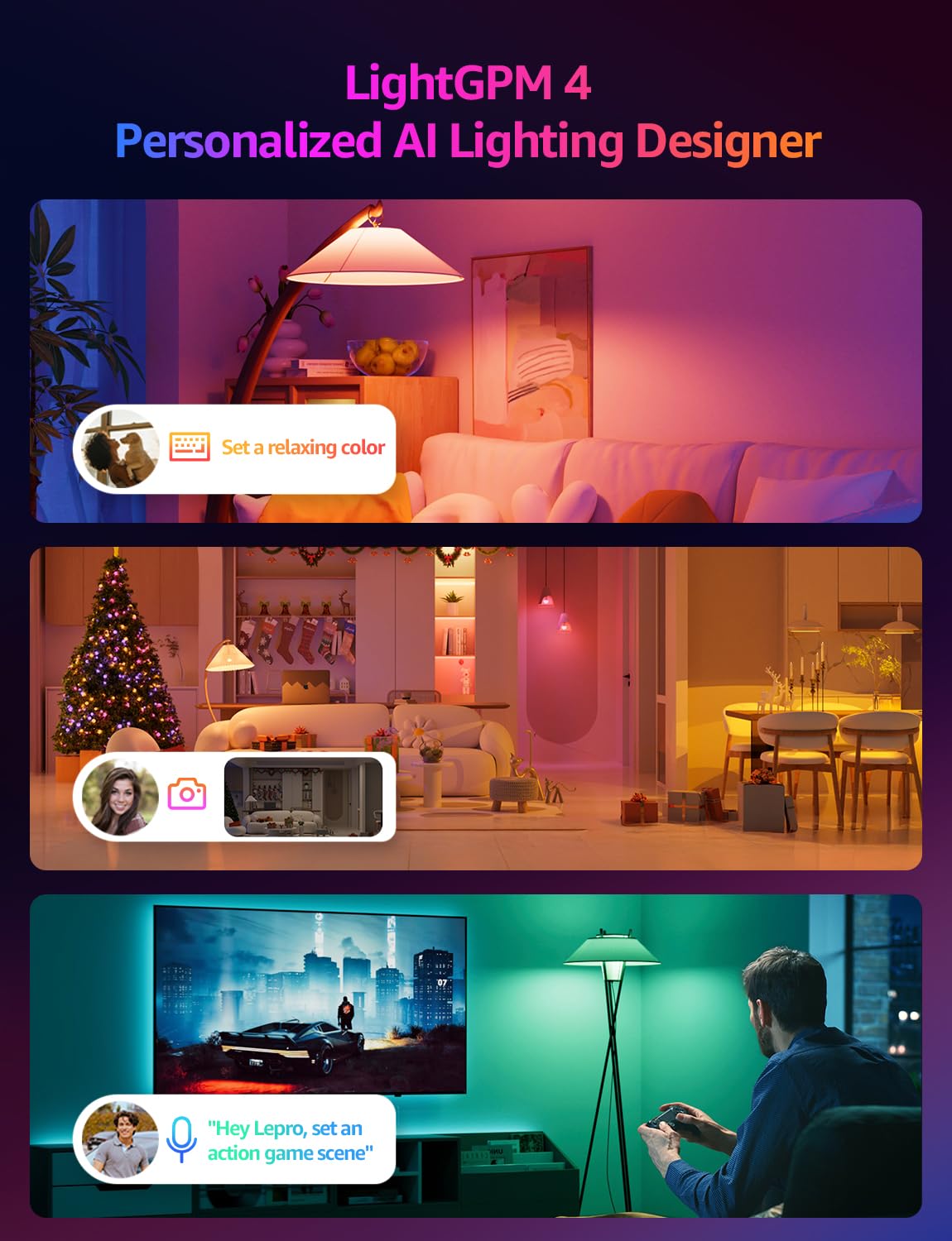Lepro BR2 AI LED Smart Bulbs - AI Generated Lighting, LightGPM 4 with LLM, LightBeats Music Sync, Voice Control Via App, RGBWW Colors, Compatible