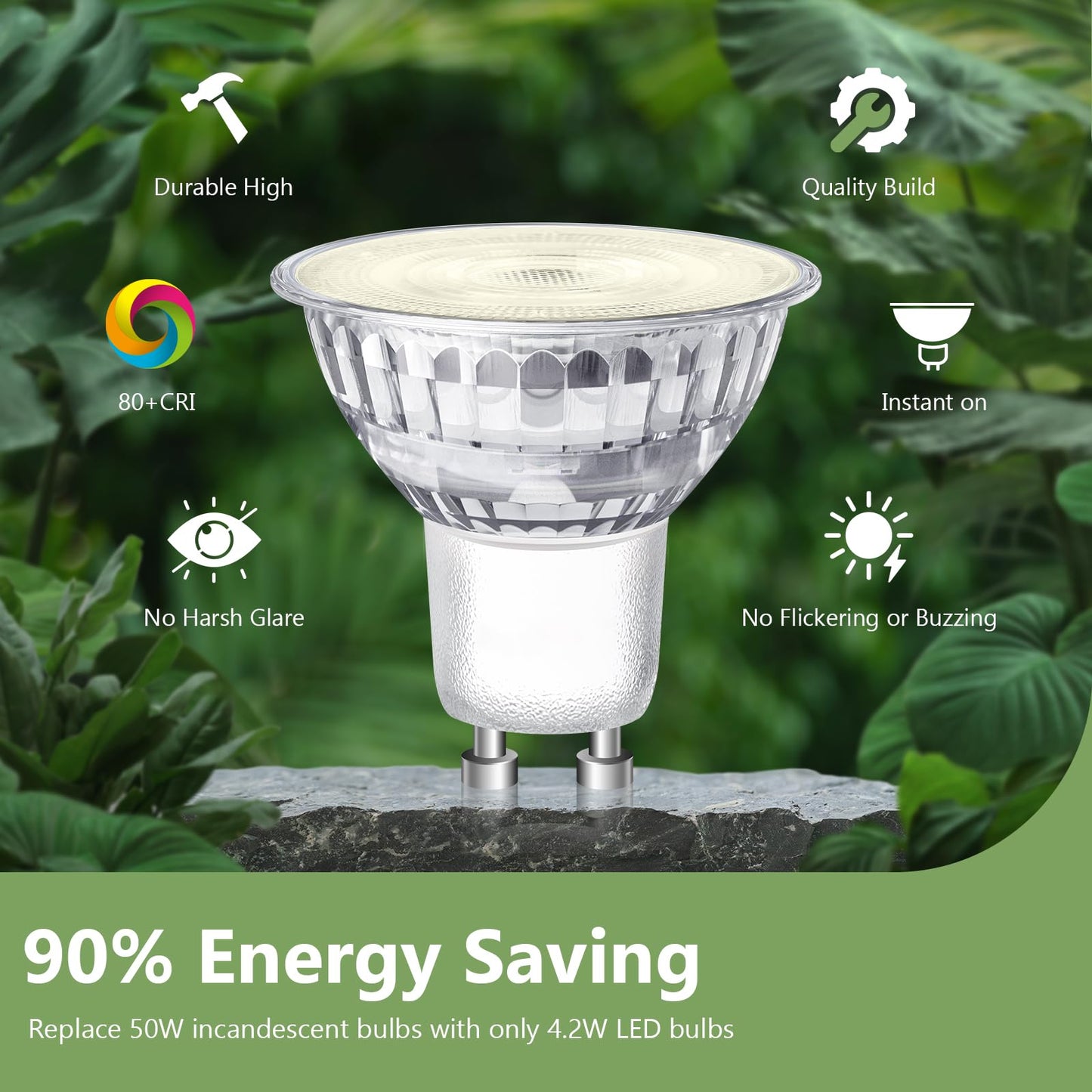 Sigalux GU10 LED Bulb 8 Pack, 3000K Warm White, 4.2W (50W Equivalent) Non-Dimmable, 350 Lumens, 35° Spotlight, MR16 GU10 Bulb Replacement for Track