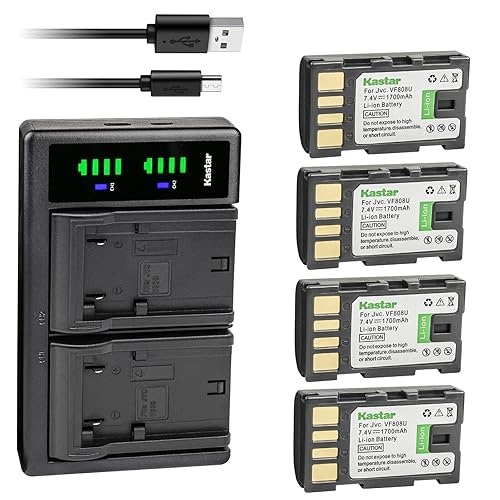 Kastar 4-Pack Battery and LTD2 USB Charger Replacement for JVC GR-D850EX GR-D850US GR-D851 GR-D853 GR-D860 GR-D860EK GR-D870 GR-D870EK GR-D870US