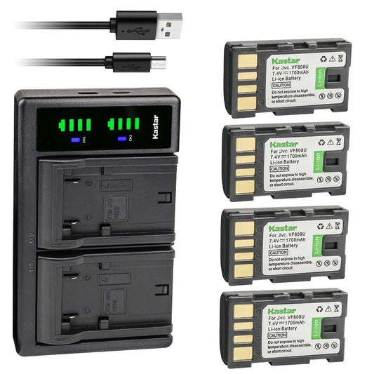 Kastar 4-Pack Battery and LTD2 USB Charger Replacement for JVC GR-D850EX GR-D850US GR-D851 GR-D853 GR-D860 GR-D860EK GR-D870 GR-D870EK GR-D870US