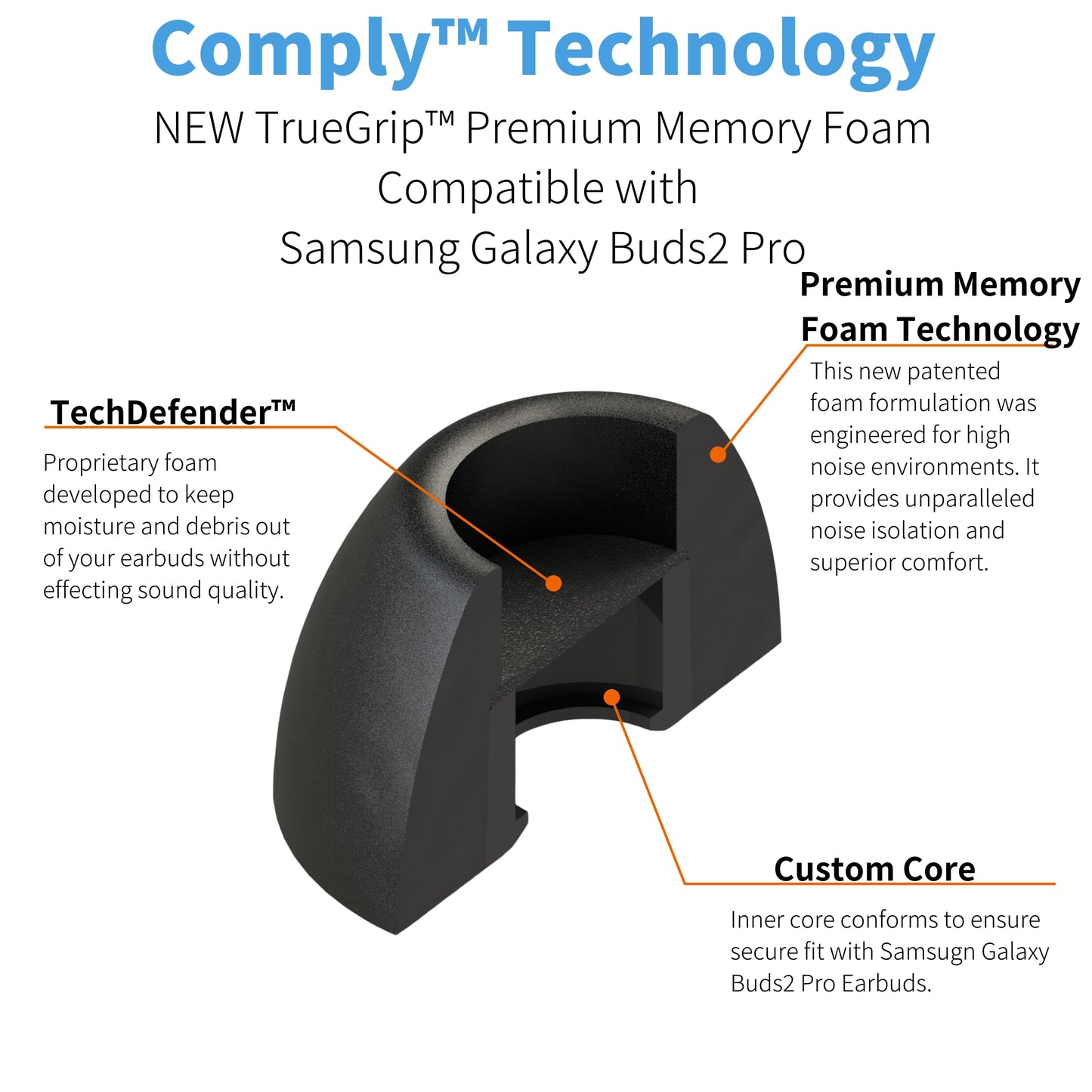 Comply TrueGrip | Premium Memory Foam Replacement Earbud Tips for Samsung Galaxy Buds2 Pro | Enhanced Comfort, Secure Fit, Superior Noise Isolation