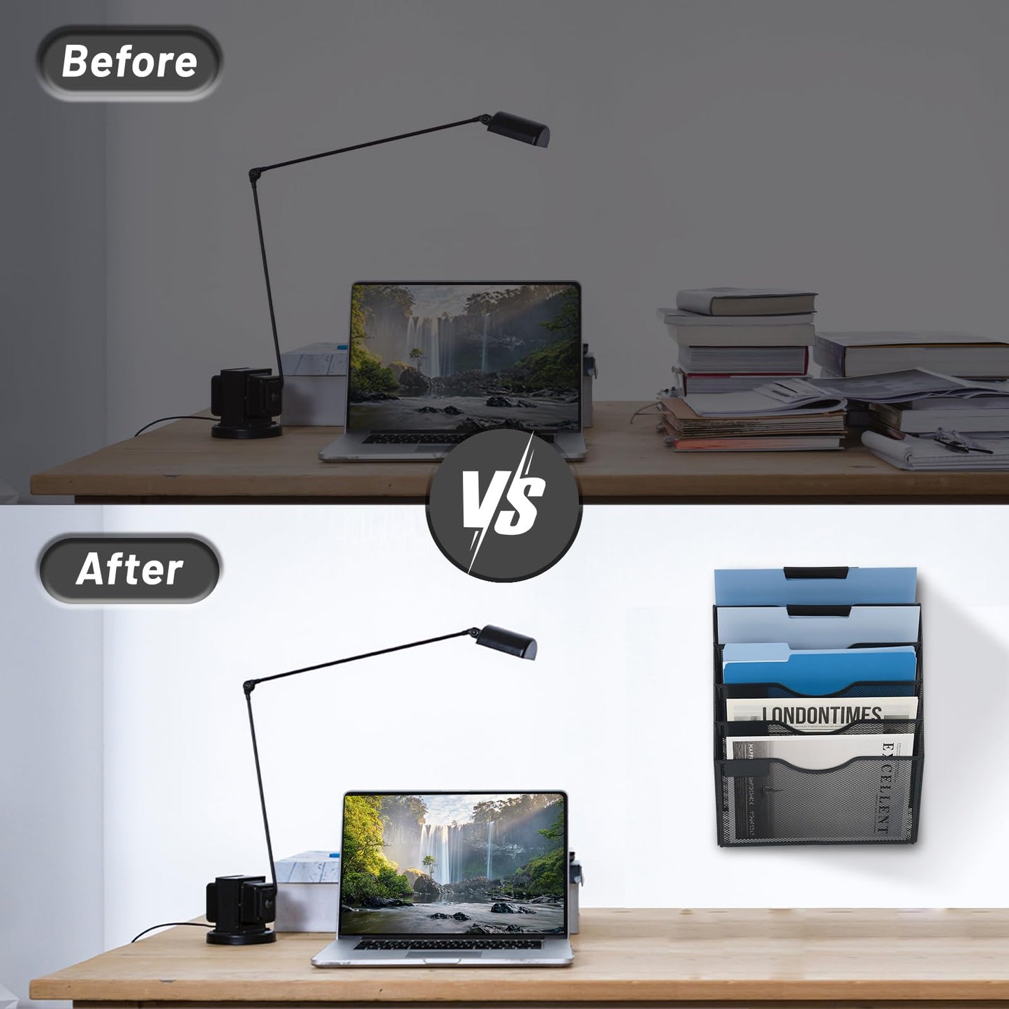 EASEPRES 5 Pocket Mesh Hanging Wall File Organizer, Wall Mounted Mail Paper Document Folder Holder, Clipboard Storage Organization Magazine Rack