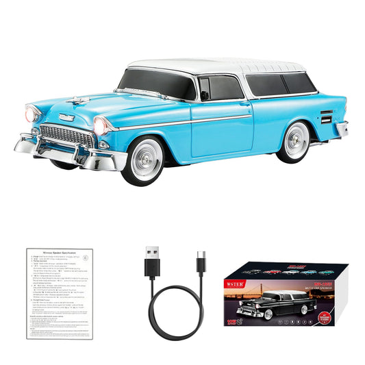 WSTER WS-1955 Retro Sedan Bluetooth Replica Speaker - Portable Wireless Car Model with HD Sound, TWS, FM, LED Party Light, USB/TF, Type-C, Hands-Free