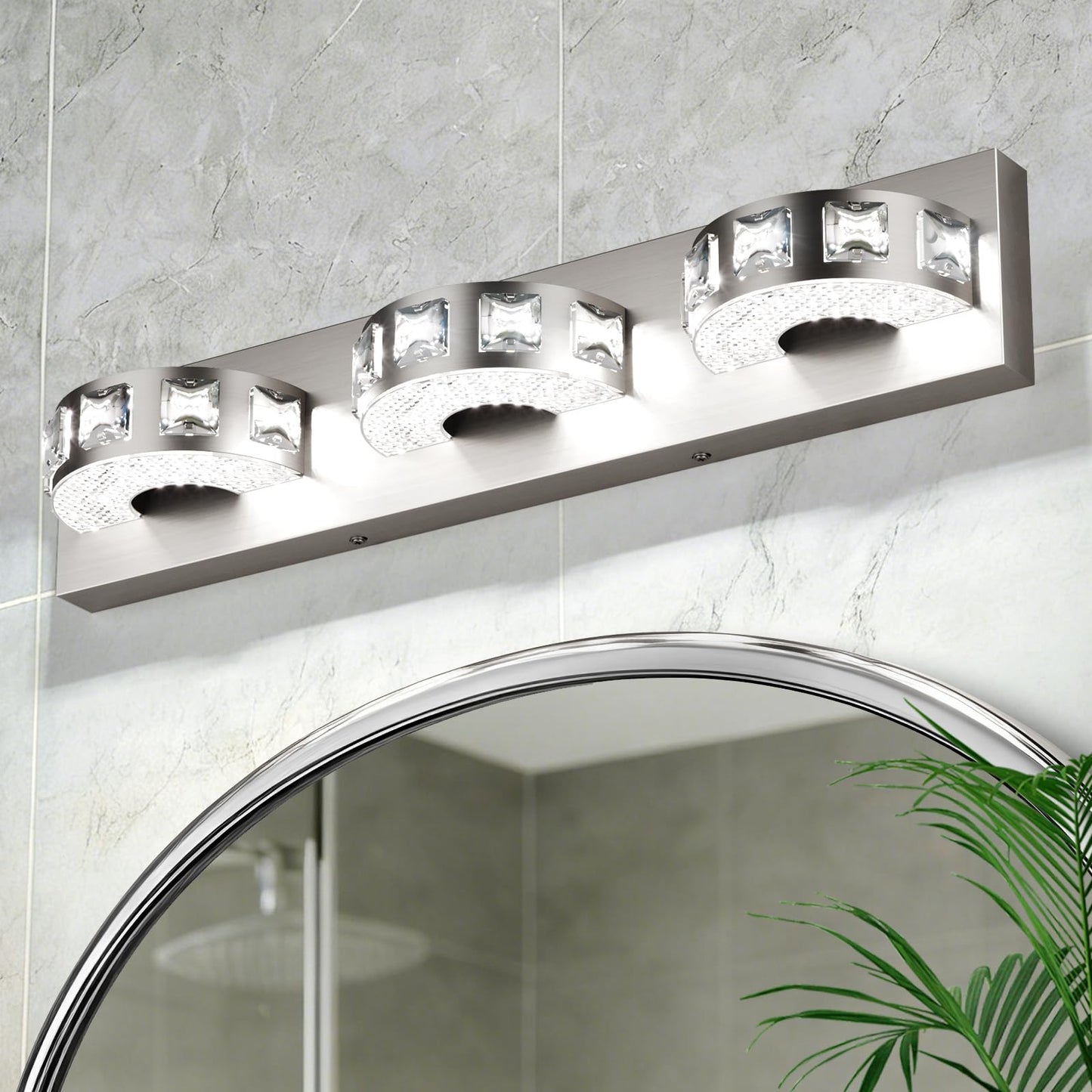 LED Modern Bathroom Vanity Light Fixtures (3-Light, 24W, 21.6-Inch), Brushed Nickel Bathroom Wall Lighting Fixtures Over Mirror (Cool White 5500K)