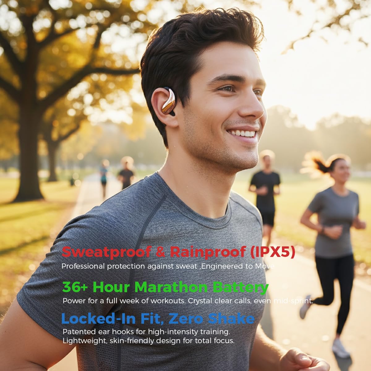 BEVCEFCC Open Ear Bluetooth Headphones 6.0, Wireless Earbuds with Ear Hooks, 36H Playtime, Sweatproof Comfort Fit for Sports Running Workouts, Touch…