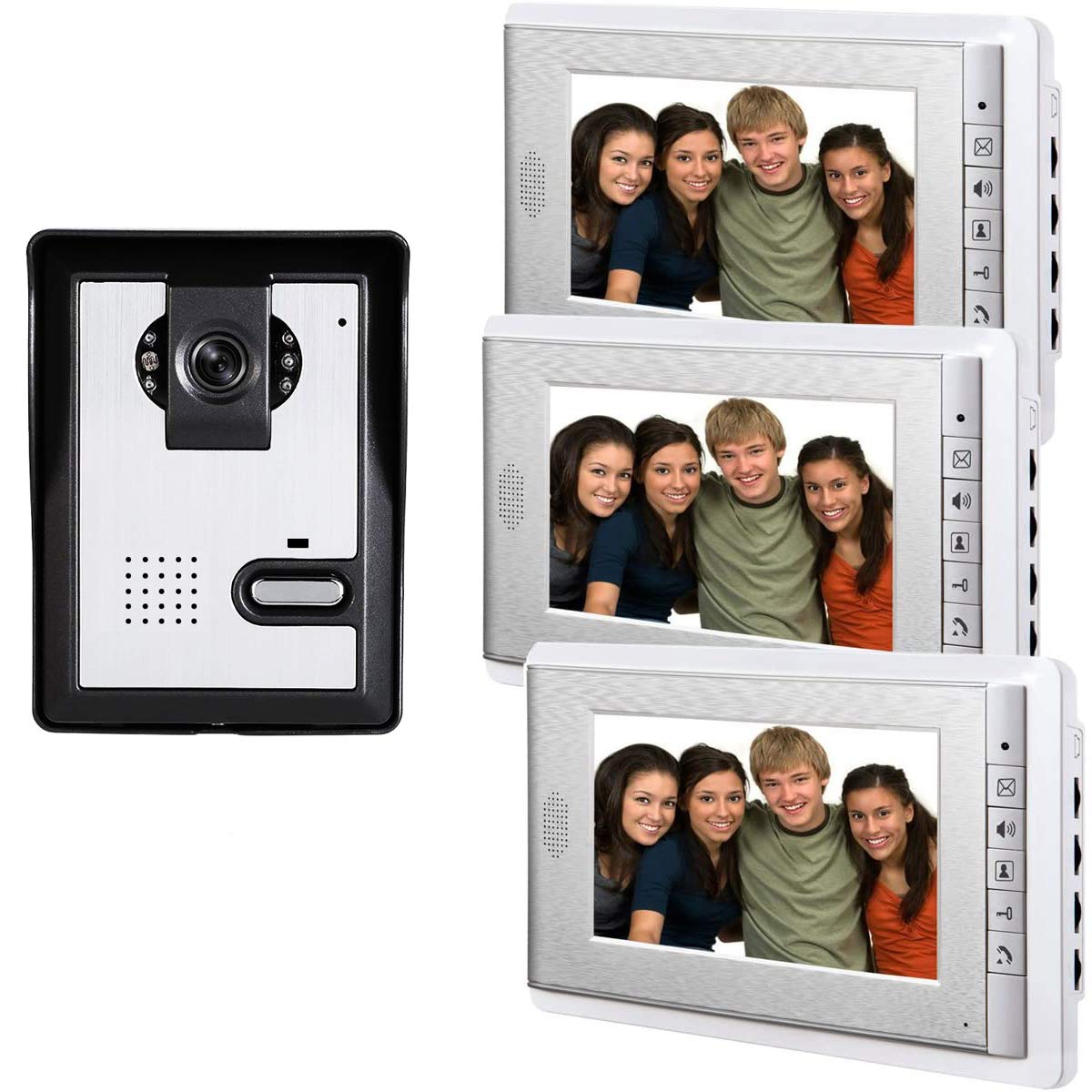 AMOCAM Wired Video Intercom Doorbell System, 3PCS 7-Inches LCD Monitor HD Camera Video Door Phone Doorbell Kits, Support Monitoring, Unlock, Dual-Way