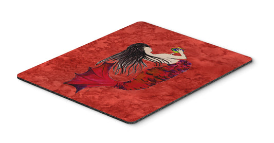 Caroline's Treasures 8726MP Black Haired Mermaid on Red Mouse Pad, Hot Pad or Trivet for Home Office Gaming Working Computers Laptop Mouse