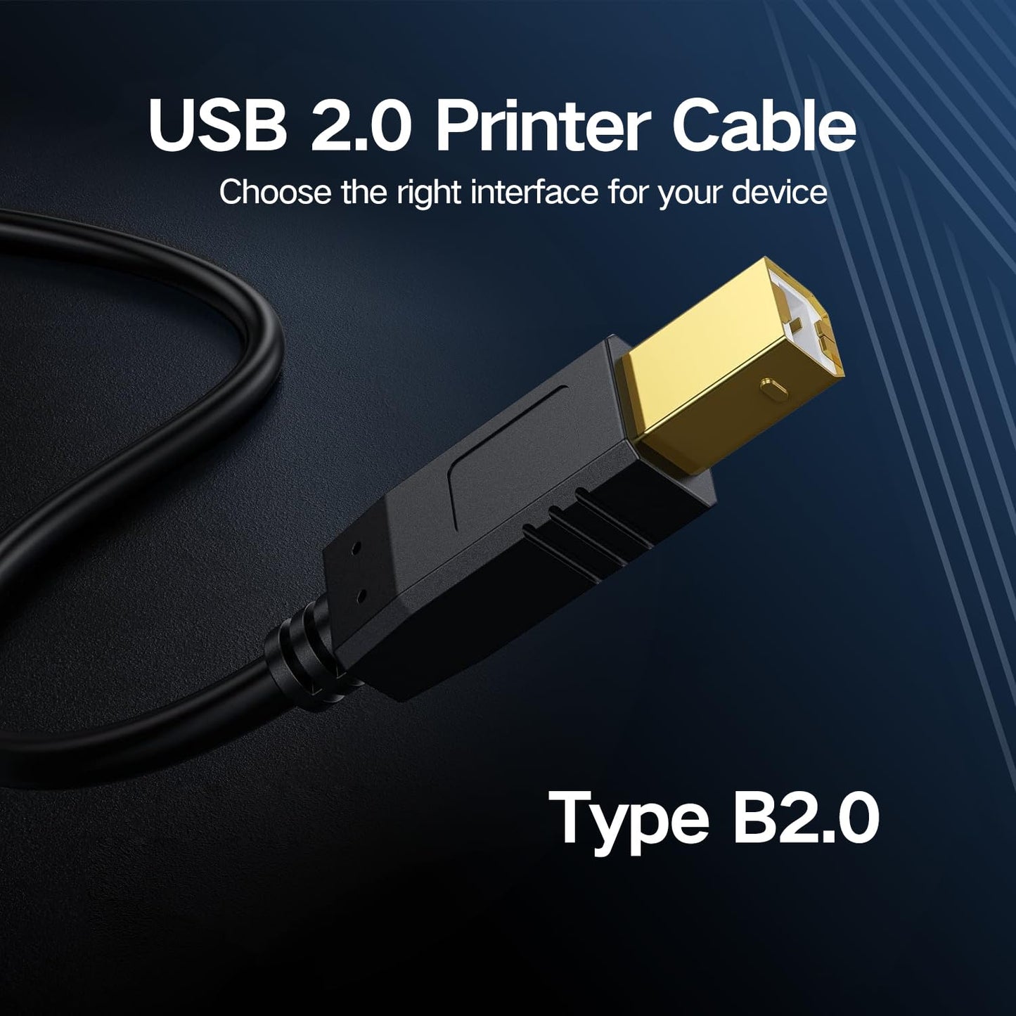 wawpi USB Cable 25 ft Gold-Plated USB 2.0 Cable - A-Male to B-Male - Printer/Scanner-25 Feet (8 Meters)