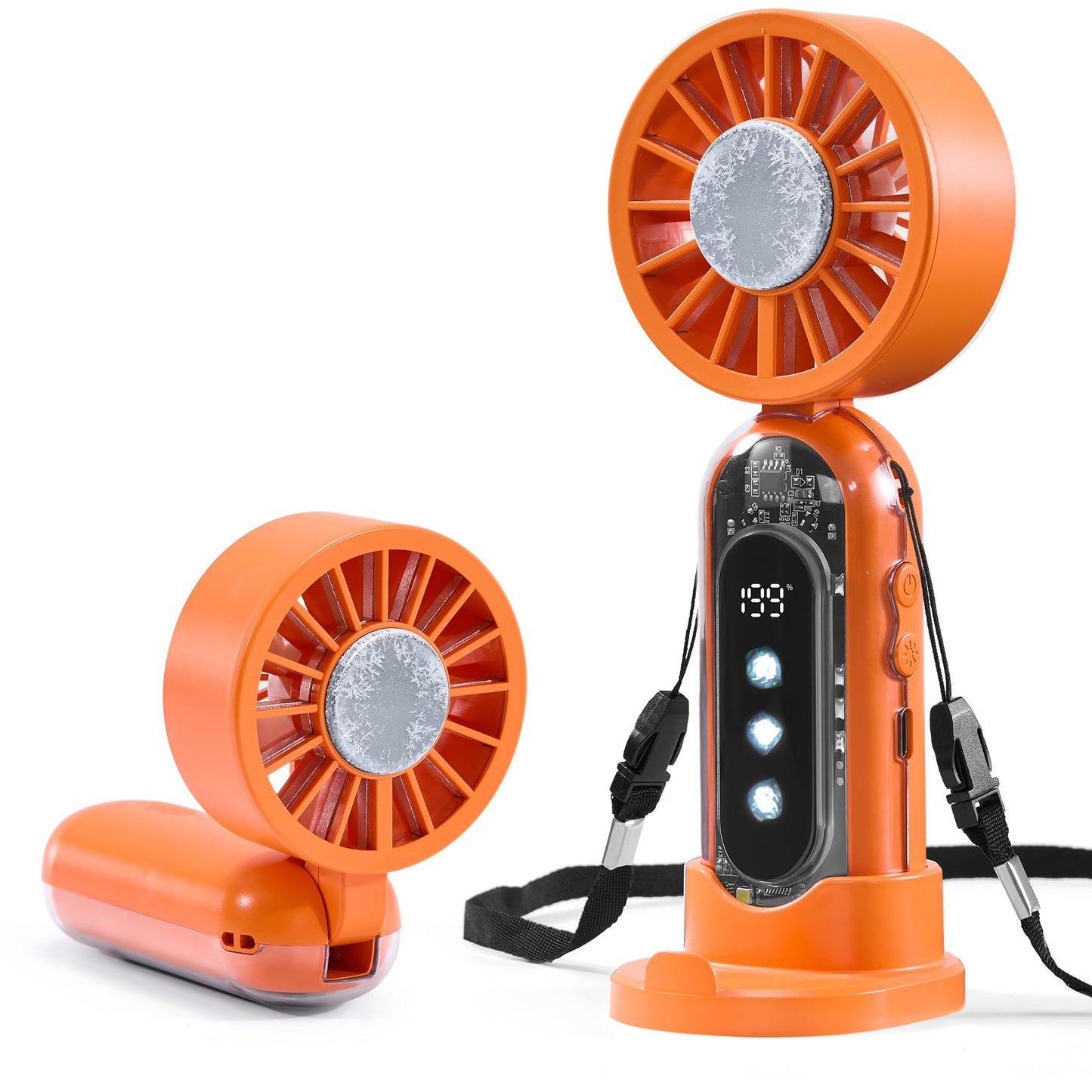 Portable Handheld Fan, Personal Mini Fan Ice Cooling, Hand Held Fan 1-199 Speeds, Rechargeable Turbo Fan Up to 19H, Makeup Fan with Flashlight & Phone