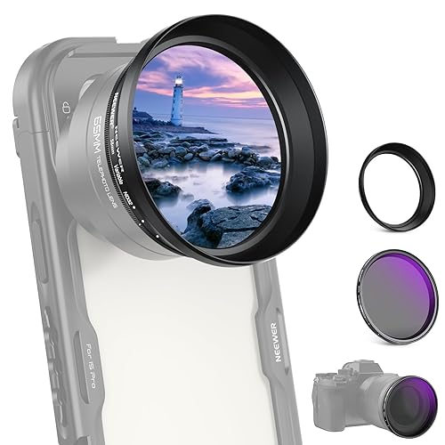 NEEWER 58mm Variable ND Filter with 62mm Lens Hood, ND2-32 Adjustable Neutral Density Filter Compatible with iPhone Android Samsung NEEWER 65mm