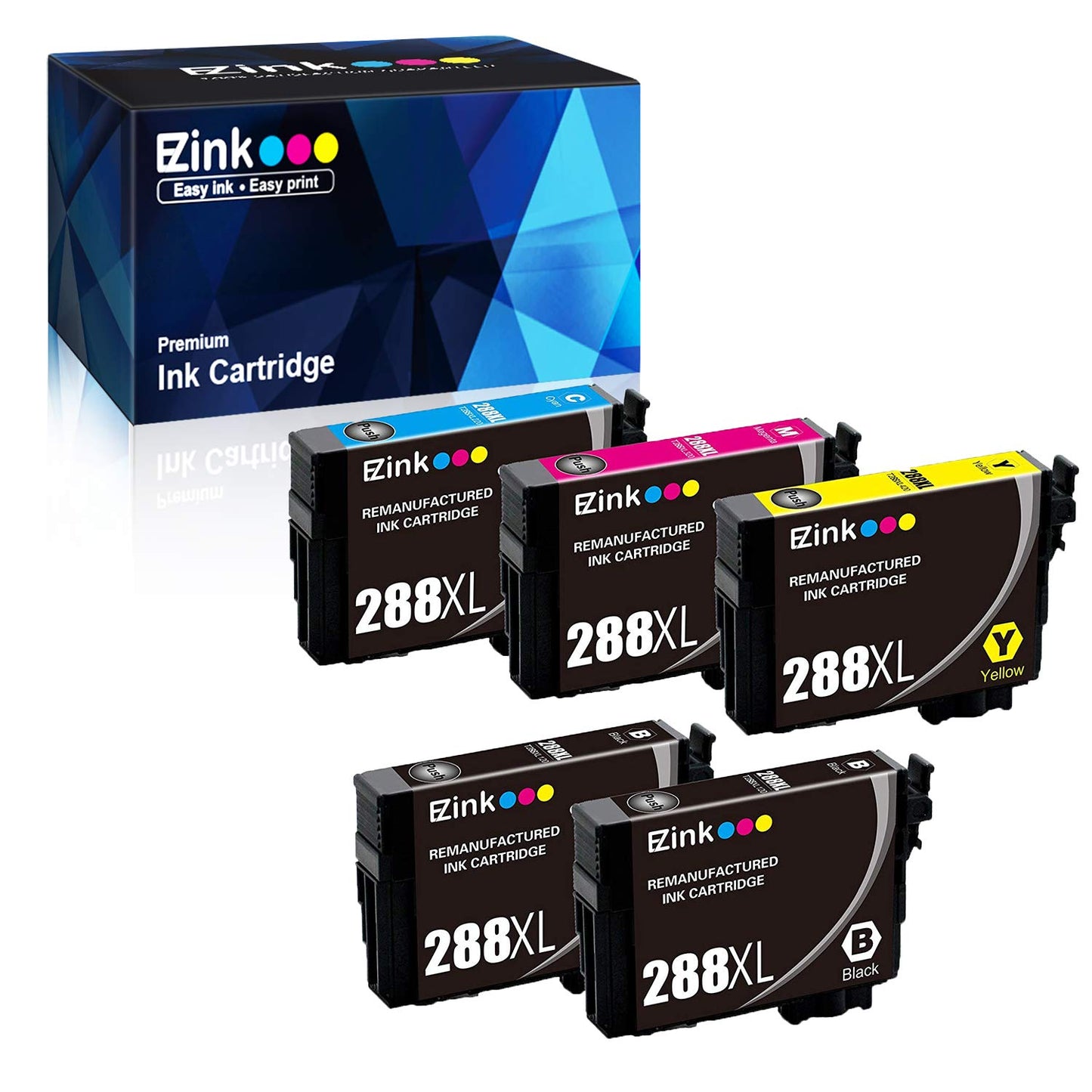 E-Z Ink (TM) Remanufactured Ink Cartridge Replacement for Epson 288 288XL High Capacity (2 Black, 1 Cyan, 1 Magenta, 1 Yellow) 5 Pack for Expression