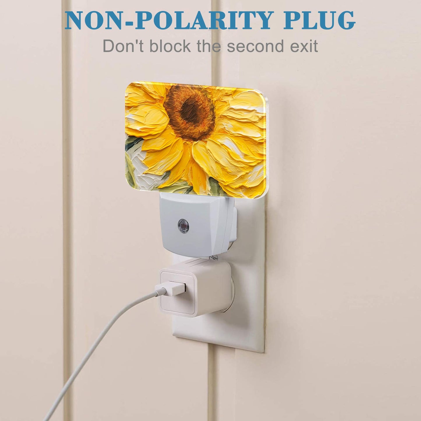 Uiaoiais Sunflower Oil Painting Night Light Plug into Wall, Sunflower Night Light with Dusk to Dawn Sensor for Kid Girls Boys Women Men Bedroom
