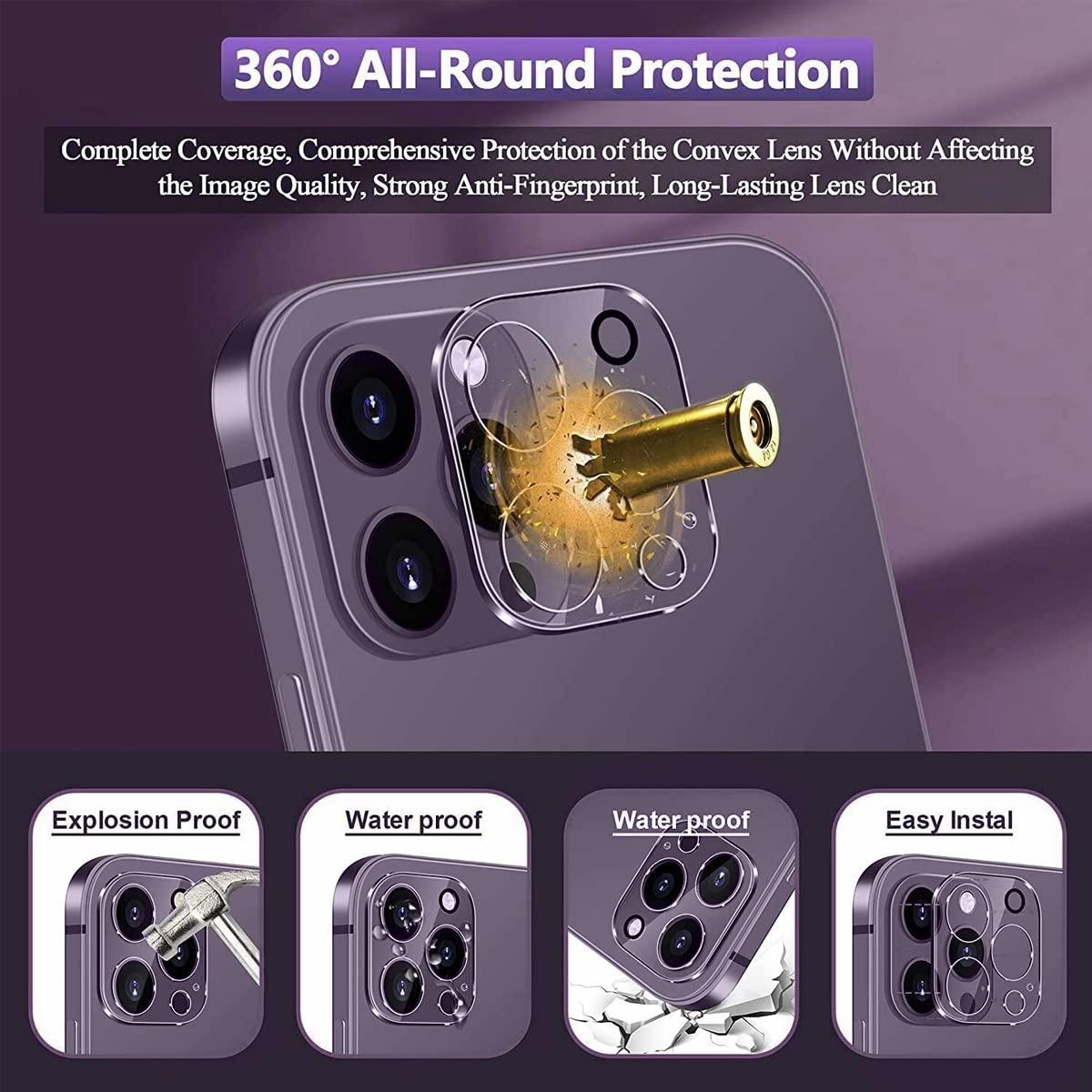 Hlija 3PCS Rear Back Camera Lens Protector Tempered Glass for iPhone 13 Pro/13 Pro Max - HD Clear Full Coverage Guard
